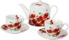 DUO FLORAL Set aus Teekanne, Edelstahl-Sieb und zwei Tassen mit Untertassen CLASSIC POPPIES New Bone China Porzellan Bild 2