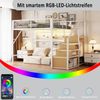 Eisenbett, Etagenbett, Hochbett 140*200, Geeignet für Kinder und Jugendliche Vielseitiges,Metall-Hochbett mit APP-gesteuerten LED-Lichtleisten Treppe mit Stauraum, offenem Kleiderschrank Weiß Bild 4