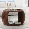 Couchtisch Sheesham Massivholz rund 60 cm x 50 cm x 40 cm · Wohnzimmertisch mit Ablagefach · Handgefertigter Sofatisch aus Echtholz im natürlichen Landhaus Design Bild 2