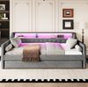 Bett 90x200 cm aus Leinen mit Ausziehfunktion und LED-Beleuchtung – Schlafsofa mit USB-Anschluss Bild 2