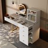 MODFU Schminktisch mit LED-Spiegel (Glasplatte & 5 Schubladen – stilvoll für Schlafzimmer, Ankleidezimmer & Beauty-Enthusiasten, 1-St, B120 x T40 x H120 cm), mit 3-farbigen LED-beleuchtetem Spiegel Bild 2