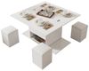 KLAM HOME Couchtisch Höhenverstellbarer Couchtisch Mit Anhebbarer Tischplatte Und Stauraum (Multifunktionaler Wohnzimmertisch In Weiß Mit 4 Integrierten Hockern), Moderner Esstisch Und Arbeitstisch 100x100cm Bild 4