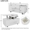 KLAM HOME Couchtisch Höhenverstellbarer Couchtisch Mit Anhebbarer Tischplatte Und Stauraum (Multifunktionaler Wohnzimmertisch In Weiß Mit 4 Integrierten Hockern), Moderner Esstisch Und Arbeitstisch 100x100cm Bild 2