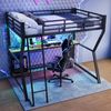 Hochbett mit Schreibtisch und LED-Beleuchtung (90x200 cm) Kinderbett mit Rausfallschutz, Metallbett Bild 2