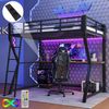 Hochbett mit Schreibtisch und LED-Beleuchtung (90x200 cm) Kinderbett mit Rausfallschutz, Metallbett Bild 3