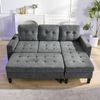 Schlafsofa mit Chaiselongue und XXL-Fußbank, 156x115 cm, Antique Gray, Chenille, LED-Beleuchtung, USB, modular,85x185x135 cm Bild 3