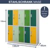 Umkleideschrank Spind BARTUS - 10 Abteile, Etikettenhalter Lüftungsschlitze | Umkleidespind Schließfachschrank Garderobenspind, 150x136x45cm Grün-Gelb Bild 2