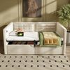 Hydraulisches Schlafsofa mit USB & Type-C Ladefunktion, Samt Tagesbett 90x200 cm, Stauraumbett mit Stofftaschen,Beige Bild 2