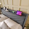 Polster-Doppelbett 180x200 cm aus Baumwolle-Leinen Stoff mit Stauraum-Bettkasten, USB & Typ-C Ladefunktion am gepolsterten Kopfteil, Lattenrost inklusive, Grau ohne Matratze Bild 5