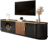 Luxusstil TV-Schrank, Lowboard, Braunes Glas, MDF-Korpus, Aluminiumgriffe, abgerundete Kanten, vertikale Rillenoptik Bild 5