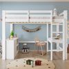 Kinder Hochbett 90x200 mit Schreibtisch & Schrank - Weißes Spielbett mit Schubladen, Regal, Leiter,Etagenbett Bild 3
