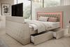 Boxspringbett Arosa TV, Boxspringbett mit Schubladen, TV-Lift LED Beleuchtung, Doppelbett mit Matratze, Samt, 180 x 200 cm, Beige Bild 4