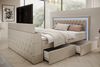 Boxspringbett Arosa TV, Boxspringbett mit Schubladen, TV-Lift LED Beleuchtung, Doppelbett mit Matratze, Samt, 180 x 200 cm, Beige Bild 3