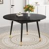 Moderner Ausziehbarer Esstisch, Verwandelt sich von Rund zu Oval, MDF-Platte in Schwarz/Nussbaum mit Gold-Akzenten, Stabile Metallbeine, Platzsparend für Küche & Esszimmer Bild 3