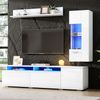 Merax TV Wohnwand Set 3-teilig LED Beleuchtung Hochglanz Wohnzimmer Möbel Set Frontale Wohnwand 1 x TV Schrank, 1 x Wohnzimmer Vitrine, 1 x Hängeregal, TV bis 80' Weiß Bild 2