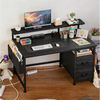 Klyvvo Eckschreibtisch Computertisch, Schreibtisch mit 2 Schubladen Bieten Stauraum (1-St, mit Monitorständer, 2 Ablagehaken), Kompakte Maße Passen Gut in Studierende, Home-Office-Arbeiter Bild 3