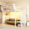 Hochbett 90x200 mit LED-Lichtleiste, Sicherheitsleiter und flexiblem Stauraum Metallbett Erwachsenenbett Kinder-Etagenbett Weiß Bild 3