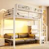Hochbett 90x200 mit LED-Lichtleiste, Sicherheitsleiter und flexiblem Stauraum Metallbett Erwachsenenbett Kinder-Etagenbett Weiß Bild 2