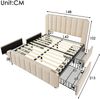 Merax 140*200 cm Polsterbett Doppeltes, gepolstertes Kopfteil mit goldenen Zierstreifen und ,USB Typ-C Ladefunktion, Leinen-Material mit 4 Schubladen (Ohne Matratze), Beige Bild 4