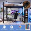 Hochbett mit Schreibtisch, LED & 4 Schubladen, 90x200 cm, Schwarz, ohne Matratze Bild 3