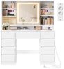 VASAGLE Schminktisch mit Spiegel und LED-Leuchten, Steckdosenleiste, 9 Schubladen (1 Tisch mit 1 Hocker), 10x Vergrößerungsspiegel, 3 Lichtfarben, werkzeuglose Gleitschienen Bild 2
