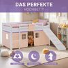Hochbett Kinder 90x200 cm mit Lattenrost Rutsche Kinderbett Stockbett Vorhang Lila Peach Leiter Holz Massiv Bild 5