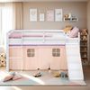 Hochbett Kinder 90x200 cm mit Lattenrost Rutsche Kinderbett Stockbett Vorhang Lila Peach Leiter Holz Massiv Bild 2