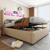 Merax Polsterbett 140*200cm mit LED-Beleuchtung und USB-Steckdose, Kopfteil mit Einlegeböden und Stauraum, Mit Hydraulik für die Lagerung, Erwachsenenbett Doppelt, Leinenstoff Beige Bild 3