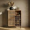 Hausbar Mango Massivholz 80x123cm Barschrank mit Schiebetür im Gitter-Design - Bar Schrank Weinaufbewahrung - Spirituosenschrank mit Metallbeine und Weinregal Handmade Bild 3