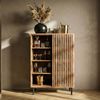 Hausbar Mango Massivholz 80x123cm Barschrank mit Schiebetür im Gitter-Design - Bar Schrank Weinaufbewahrung - Spirituosenschrank mit Metallbeine und Weinregal Handmade Bild 5