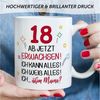GRAVURZEILE Tasse mit Spruch - 18 ab jetzt erwachsen - Geschenk für Mädchen & Jungen, zum 18. Geburtstag - Geburtstagsgeschenk - Weiß Bild 4