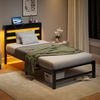 Bettgestell 90x200 cm mit USB-Anschluss, RGB-LED & Ablagefläche, Metall und Holz, schwarz Bild 2