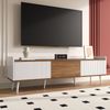 Stilvoller TV-Schrank mit 3 Türen – 160 cm, Weiß und Naturholz, stabil und geräumig, 160x39x49.5cm Bild 3