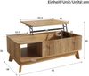 Merax Couchtisch mit Hubfunktion, Wellenoptik, offenes Seitenfach, MDF-Material, Moderner Stil, Natur Bild 4