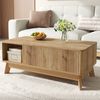 Merax Couchtisch mit Hubfunktion, Wellenoptik, offenes Seitenfach, MDF-Material, Moderner Stil, Natur Bild 5
