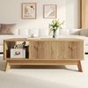 Merax Couchtisch mit Hubfunktion, Wellenoptik, offenes Seitenfach, MDF-Material, Moderner Stil, Natur Bild 3