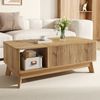 Merax Couchtisch mit Hubfunktion, Wellenoptik, offenes Seitenfach, MDF-Material, Moderner Stil, Natur Bild 2