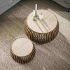 Couchtisch Set Tratin aus massivem Mangoholz, skandinavisches Design, rund, natur beige, Travertin-Optik Bild 3