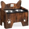 Erhöhte Hundenäpfe, Erhöhter Hundenapf, Hundenapfständer mit 2 Edelstahlnäpfen, Auslaufsicheres Hundenapf-Set, Futternäpfe, für Kleine Mittlere Große Hunde, Vintagebraun und Schwarz Bild 2