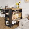 Bartisch 138-204x39x105 cm, ausziehbar, MDF, LED-Leiste, Rollen & Schiebetüren，Schwarz Bild 3