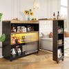 Bartisch 138-204x39x105 cm, ausziehbar, MDF, LED-Leiste, Rollen & Schiebetüren，Schwarz Bild 2