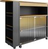 Bartisch 138-204x39x105 cm, ausziehbar, MDF, LED-Leiste, Rollen & Schiebetüren，Schwarz Bild 5