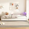 Schlafsofa mit LED-Beleuchtung und Gästebett, Polsterbett mit Lattenrost, Regal und Mehrfachsteckdose, 90x200 cm, Einzelbett, Leinen Bild 3
