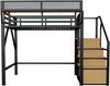 Merax Hochbett 140x200cm, Etagenbett, Kinderbett mit Sicherheitsleiter und flexiblem Staufach, Metallbett, Erwachsenenbett, Schwarz Bild 5
