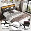 Polsterbett mit LED-Beleuchtung, Stauraum, Regal und Schubladen, Doppelbett, 140x200 cm, gepolsterter Kopfteil, Bezug aus Leinen Bild 5