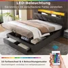 Polsterbett mit LED-Beleuchtung, Stauraum, Regal und Schubladen, Doppelbett, 140x200 cm, gepolsterter Kopfteil, Bezug aus Leinen Bild 4