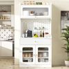 Merax Hochschrank, Highboard mit verstellbaren Regalböden und Schubladen, Küchenschrank mit LED-Beleuchtung und Riffelglas , Ideal für Esszimmer, Wohnzimmer und Küche (Weiß) Bild 3