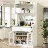 Merax Hochschrank, Highboard mit verstellbaren Regalböden und Schubladen, Küchenschrank mit LED-Beleuchtung und Riffelglas , Ideal für Esszimmer, Wohnzimmer und Küche (Weiß) Bild 2
