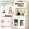 Merax Hochschrank, Highboard mit verstellbaren Regalböden und Schubladen, Küchenschrank mit LED-Beleuchtung und Riffelglas , Ideal für Esszimmer, Wohnzimmer und Küche (Weiß) Bild 5
