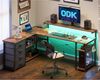 ODK L-Form Schreibtisch LED USB Schubladen 155×110cm Vintage-braun Bild 2